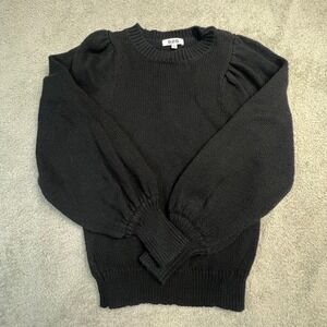 525 America Black Sweaters Womens Small 100% Cotton Puff Sleeve Crewneck